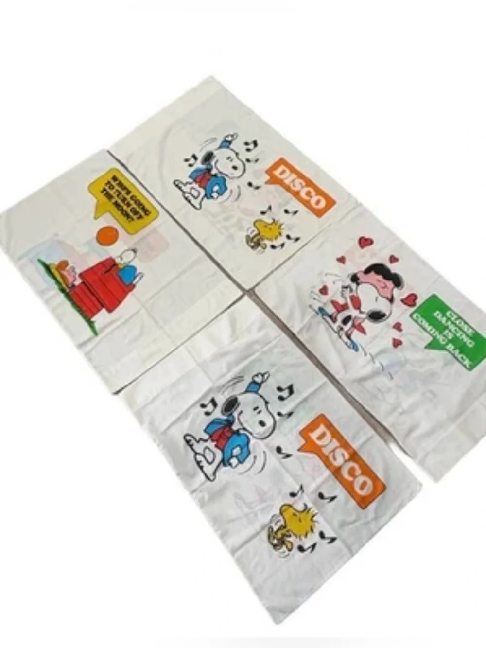 VTG Peanuts Twin Sheet Flat + 4 Pillowcase Montgomery Ward Muslin Snoopy Charlie